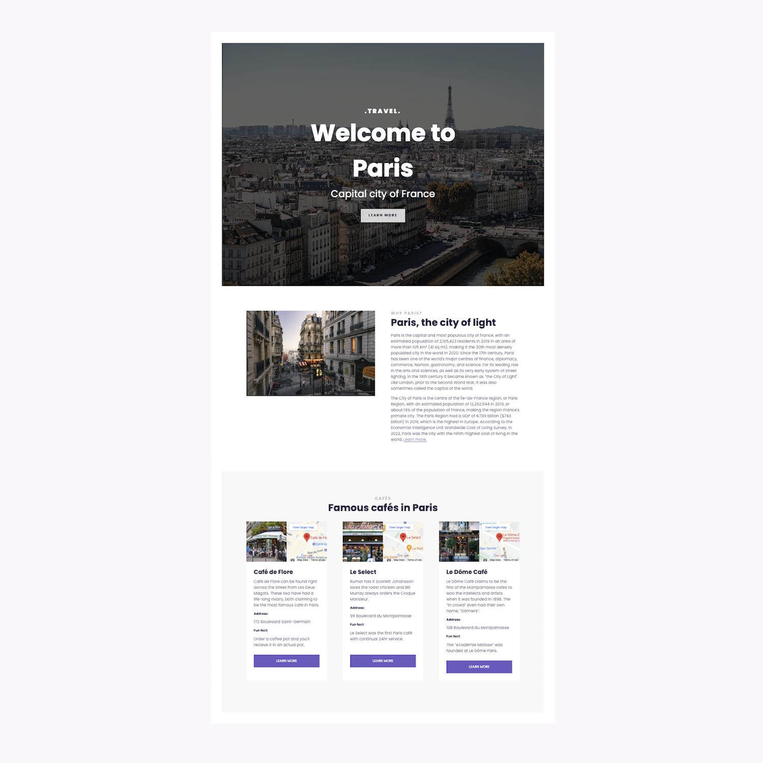 Travel landing page preview