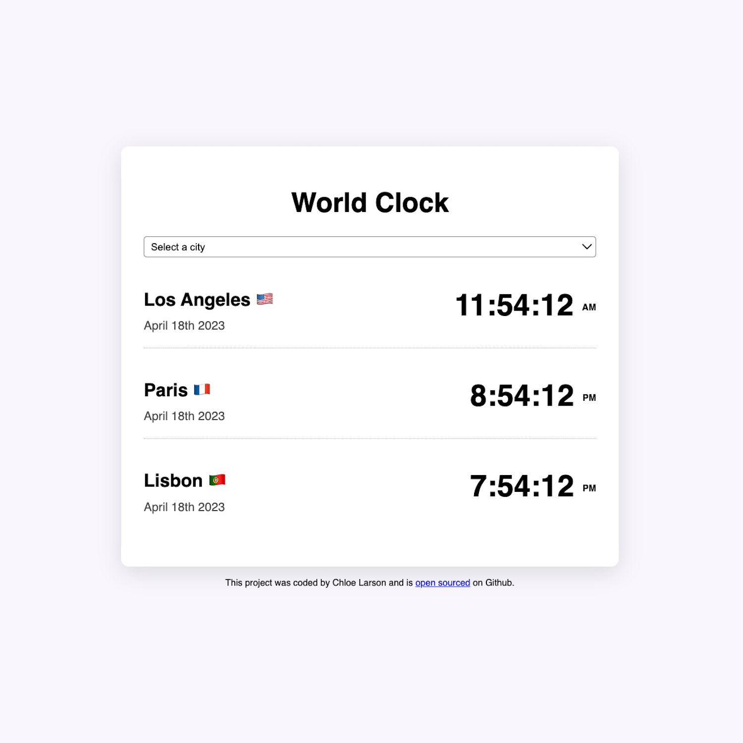 World clock preview